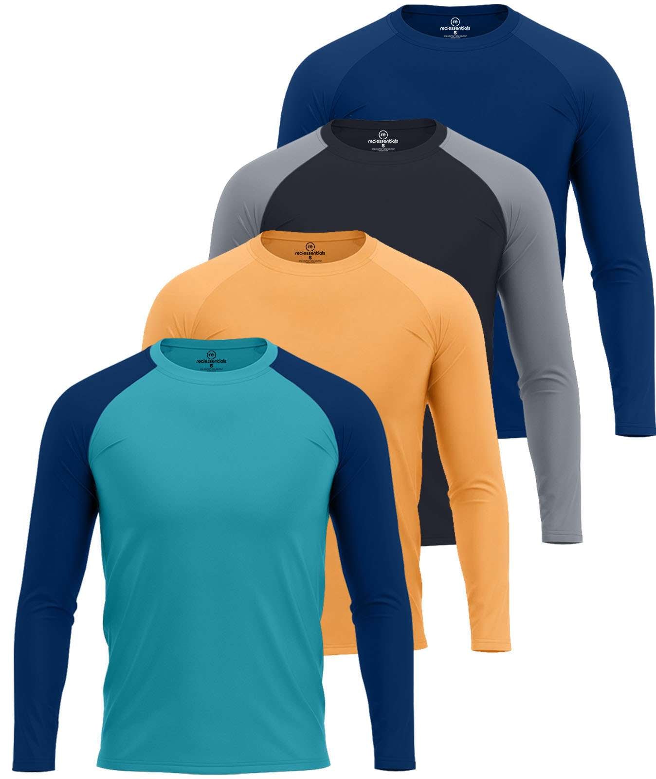 4 Pack: Men's Long Sleeve Rash Guard Shirt (Available In Big & Tall)