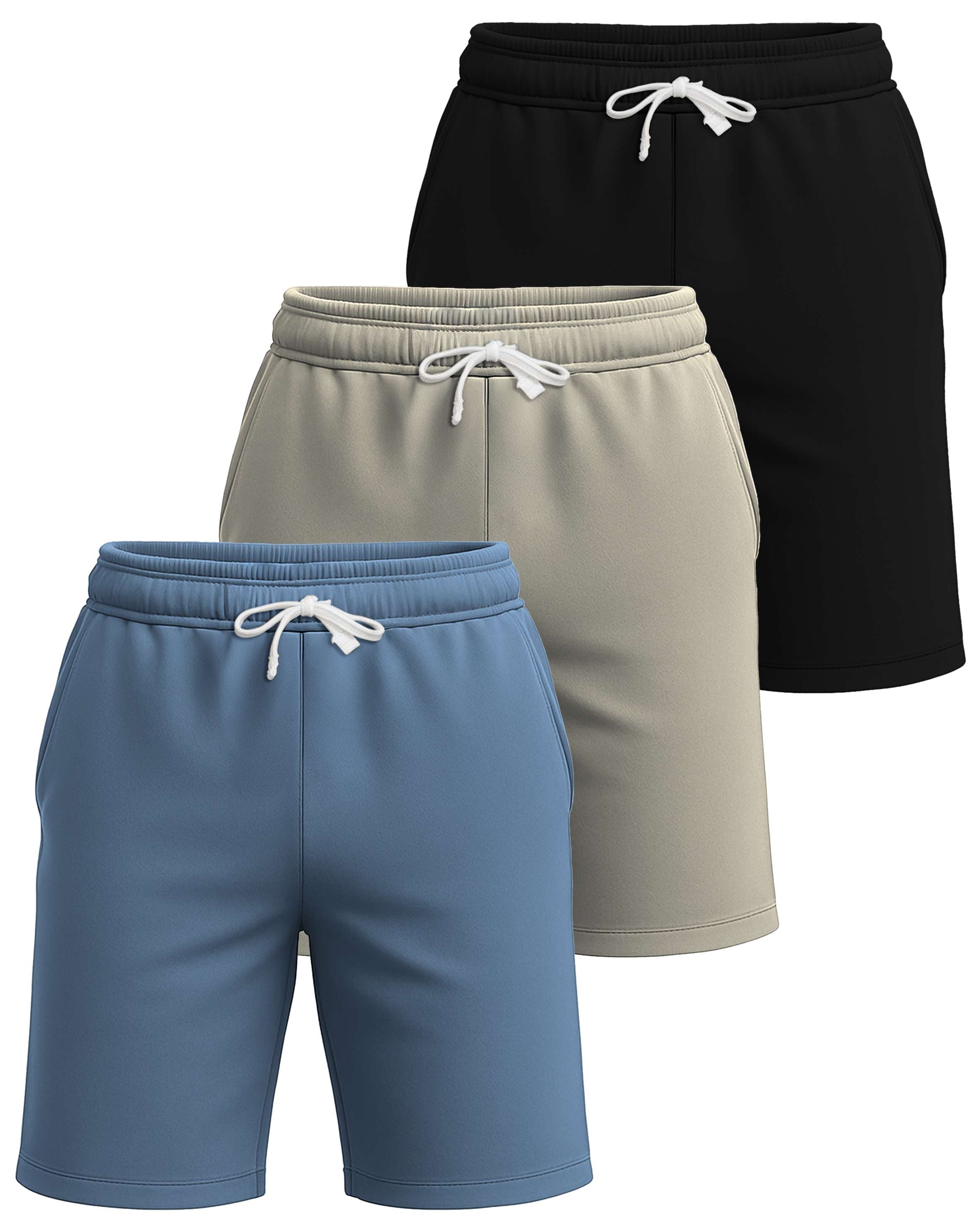 Real Essentials 3 Pack: Men's Cotton 7" French Terry Lounge Sweat Shorts – Sleep Casual Shorts Pockets (Big & Tall Available)