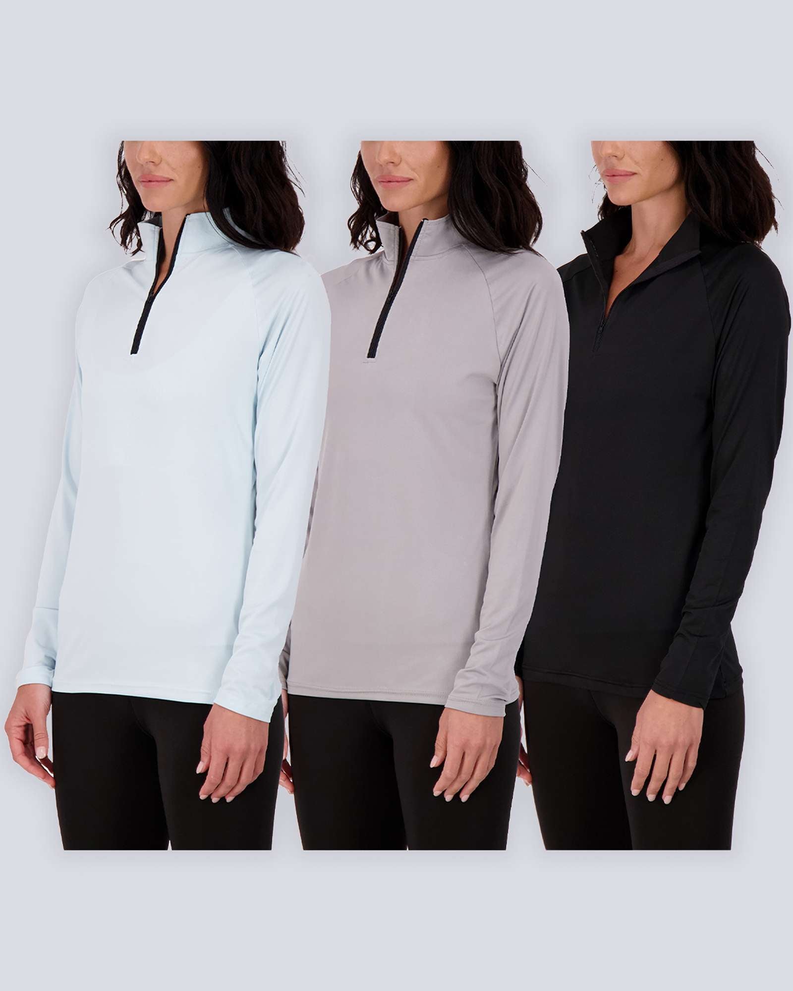 3 Pack: Womens Dry-Fit Active Long Sleeve Quarter Zip
