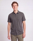 Real Essentials 3 Pack Men's Cotton Short Sleeve Button Down Casual Work Shirt Button Up - CHARCOAL HEATHER