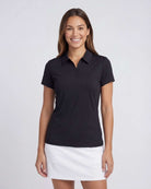 Real Essentials 3 Pack Women's Dry Fit Golf Polo Shirts with Zipper Short Sleeve Collared - Solid Black, Solid Black, Solid Black