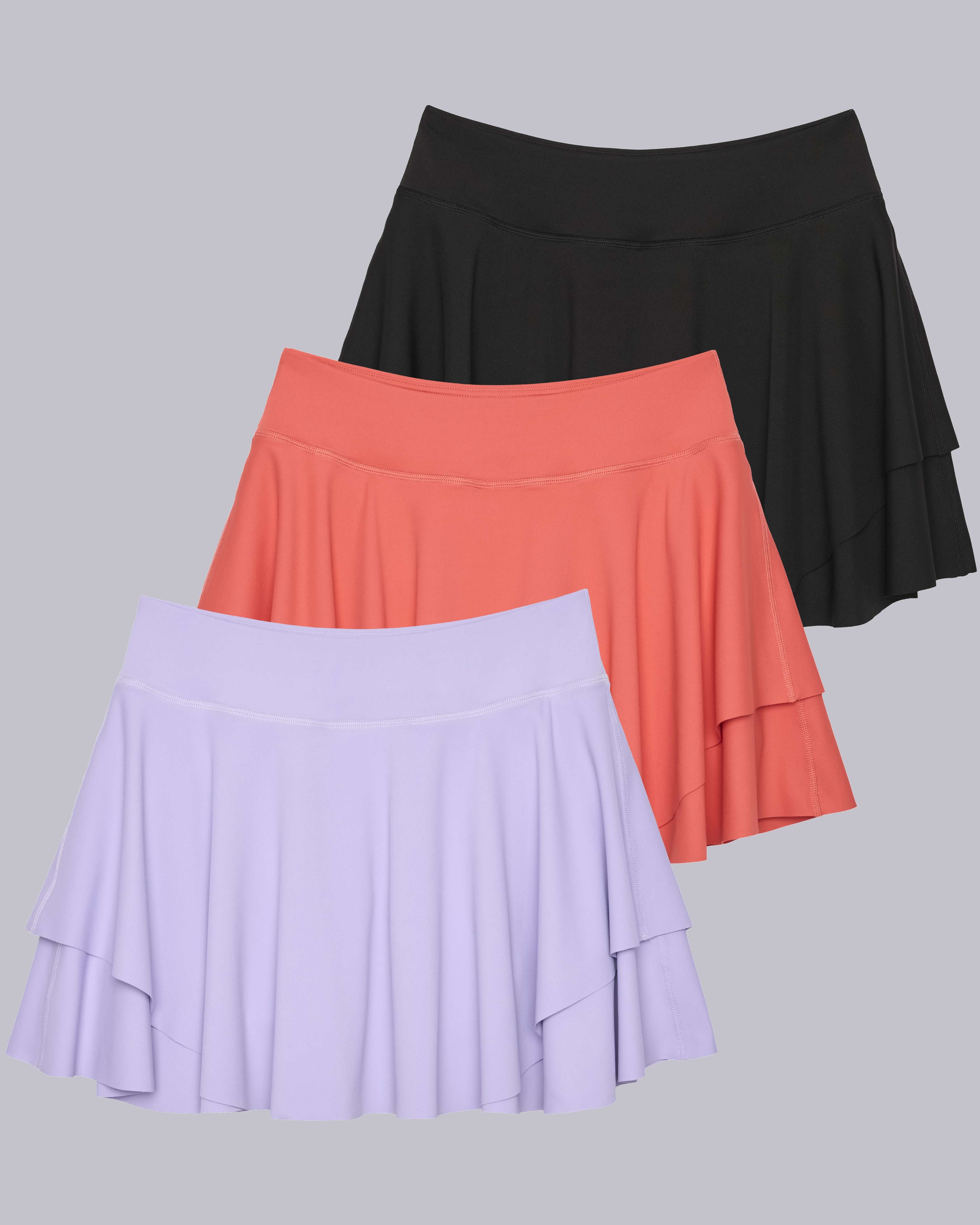 3 Pack: Women's Layered Ruffle Tennis Golf Skort