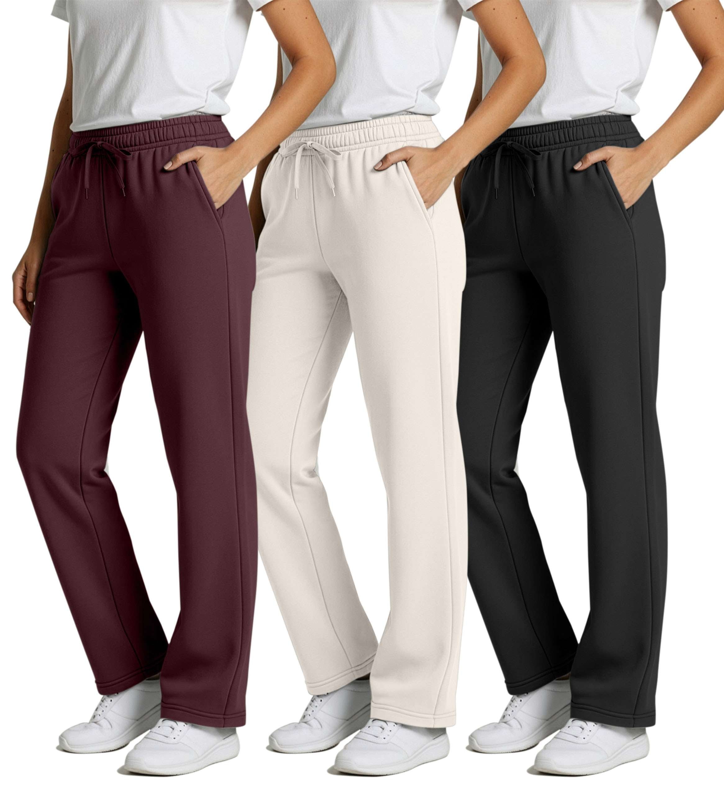 3 Pack: Womens Fleece Open Bottom Sweatpants