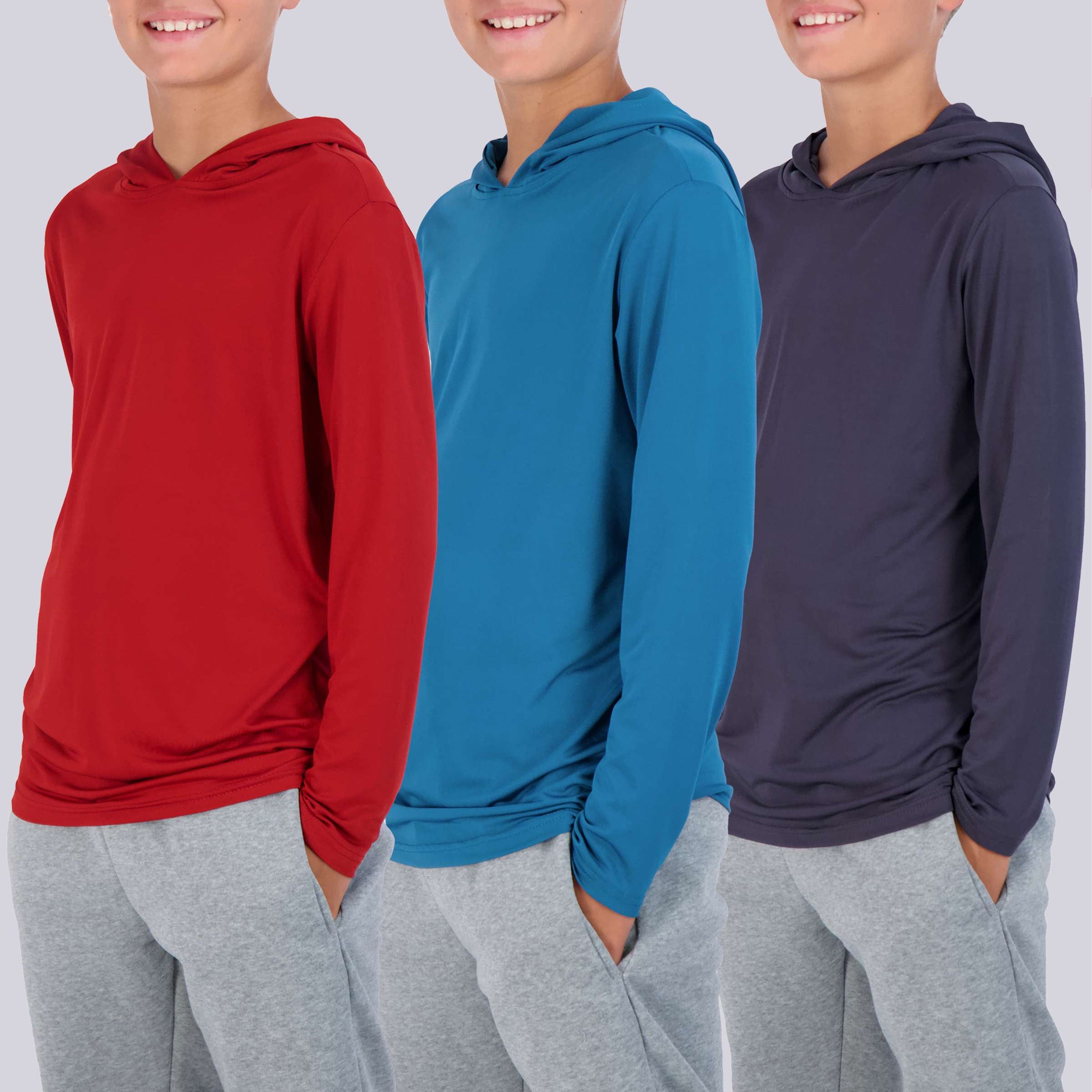 3 Pack: Boys Dry Fit Long Sleeve Active Pullover Hoodie Sweatshirt
