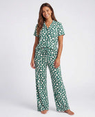 Real Essentials 2 Pack Women's Pajama Sets Lounge Set 2 Piece Button Up PJ Sleepwear Ladies - Mistletoe Flowers, Carinaria Hearts