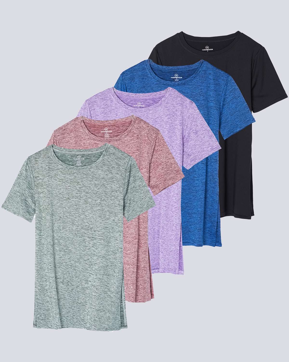 5 Pack: Women's Short Sleeve Crew Relaxed Yoga Top (Available in Plus Size)