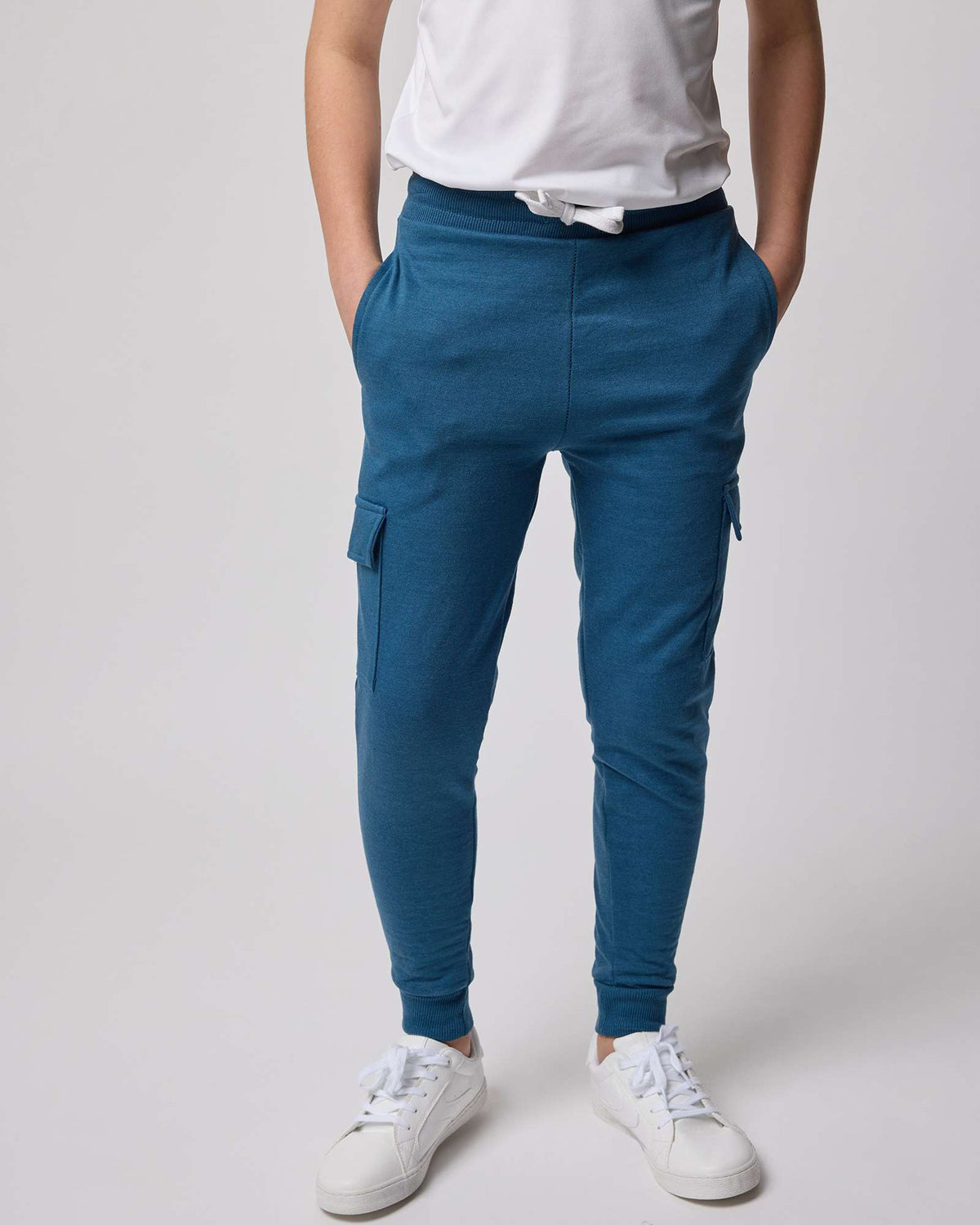 Real Essentials 3 Pack Boys' Cotton Cargo Fleece Joggers Sweatpants Pockets Athletic Kids - Set 4