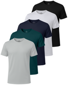 Real Essentials 5 Pack Men's Dry Fit Short Sleeve Crew T Shirts Gym Tees Athletic Workout - Solid Black, Solid Bright White, Navy Blazer, Solid Deep Teal, Solid Dawn Blue