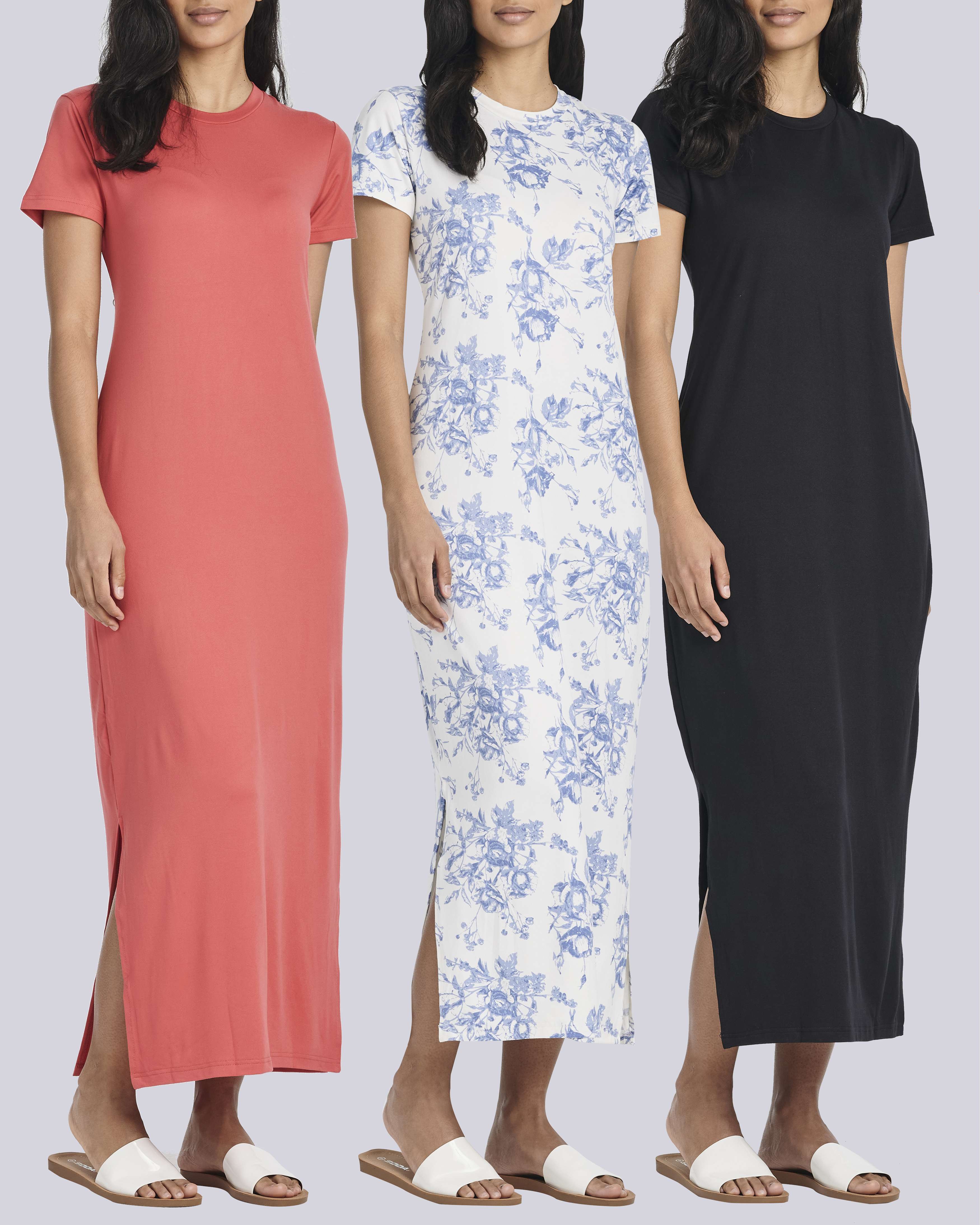 3 Pack: Women’s Casual Short Sleeve Maxi T-Shirt Dress (Available In Plus Size)