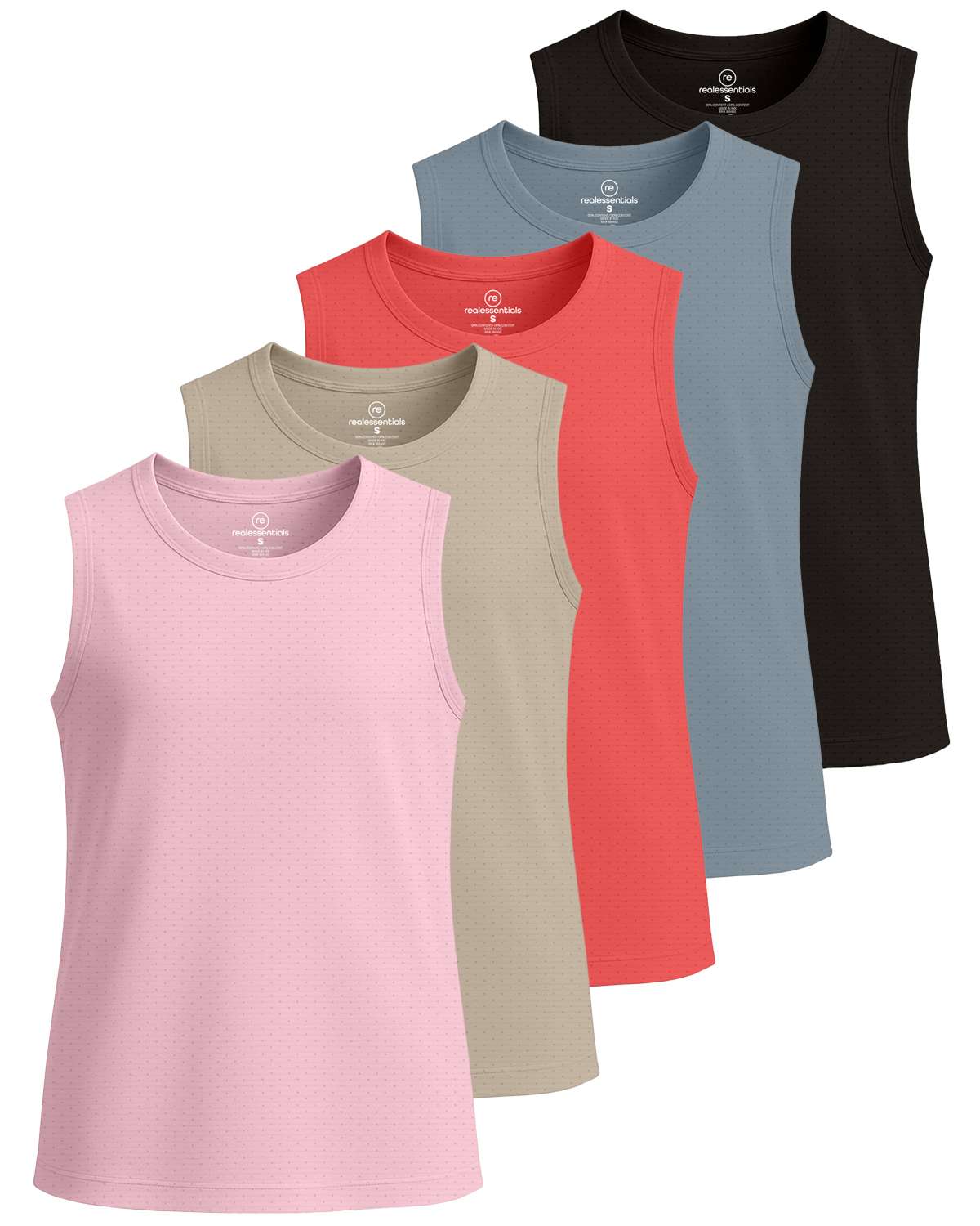 Real Essentials 5 Pack: Girls Breeze Tech Tank Tops – Moisture-Wicking Sports, Dance & Athletic Workout Sleeveless Shirts