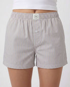 Real Essentials 3 Pack Women's Cotton Pajama Shorts Boxer Lounge Sleepwear PJs with Pockets - Iceberg Green Stripe, Orchid Petal Stripe, Bright White Stripe