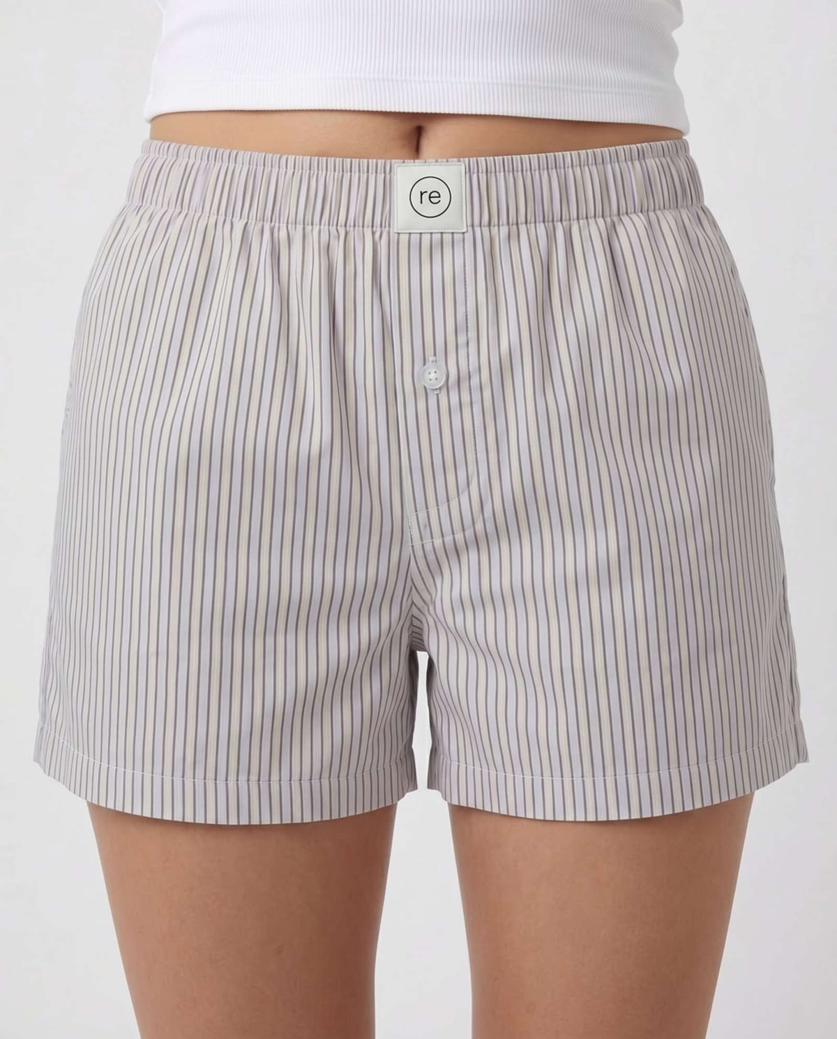 Real Essentials 3 Pack Women's Cotton Pajama Shorts Boxer Lounge Sleepwear PJs with Pockets - Iceberg Green Stripe, Orchid Petal Stripe, Bright White Stripe