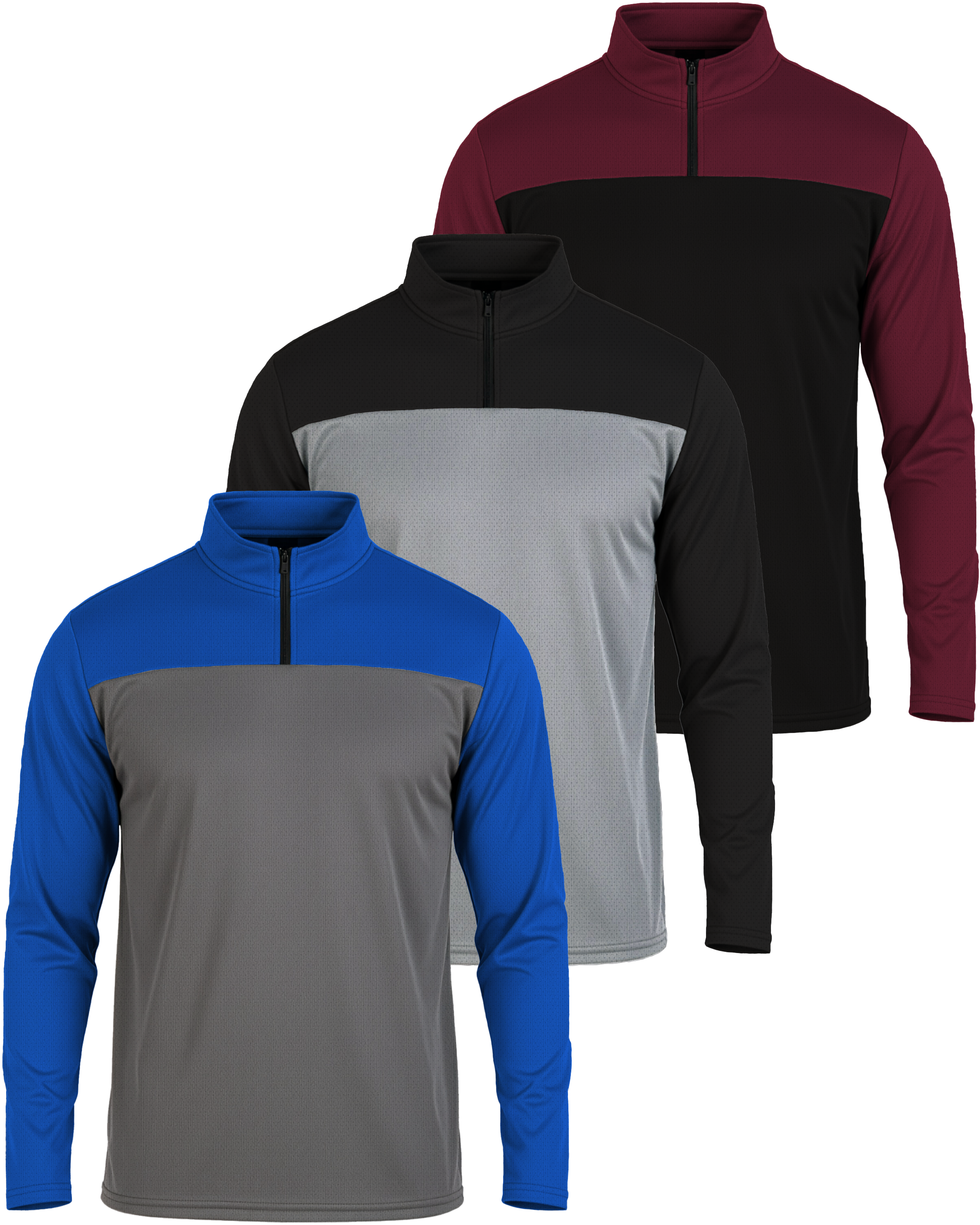 3 Pack: Mens Mesh Active Quarter Zip Pullover