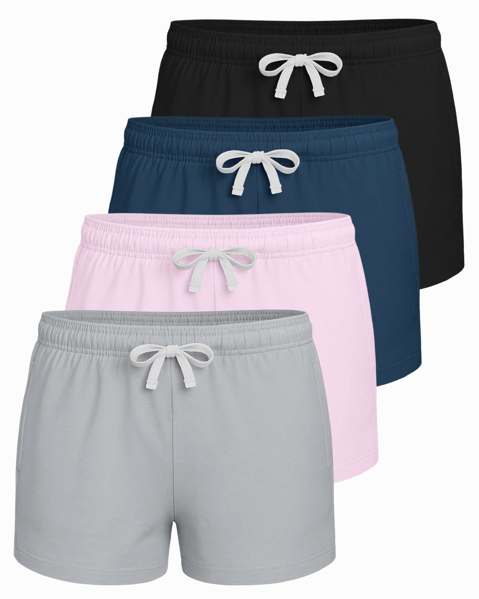 Real Essentials 4 Pack: Girls French Terry Lounge Shorts – Ultra Soft Pull-On Gym, Camp, Sports & Everyday Shorts