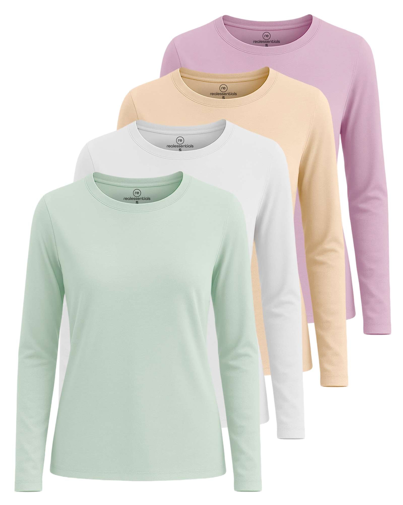 4 Pack: Women's Cotton Classic-Fit Long-Sleeve Crewneck T-Shirt (Available in Plus Size)