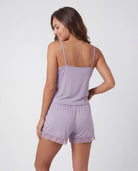 Real Essentials 2 Pack Women's Pajama Sets 2 Piece Lace Trim Cami Tank Shorts Sleepwear PJs - Solid Iceberg Green, Solid Orchid Petal