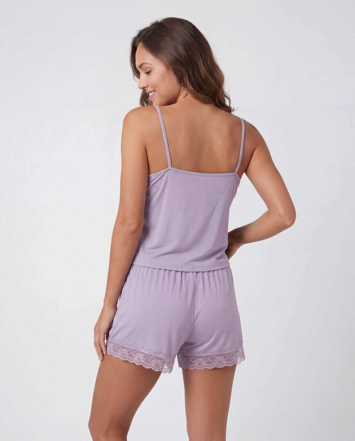 Real Essentials 2 Pack Women's Pajama Sets 2 Piece Lace Trim Cami Tank Shorts Sleepwear PJs - Solid Iceberg Green, Solid Orchid Petal