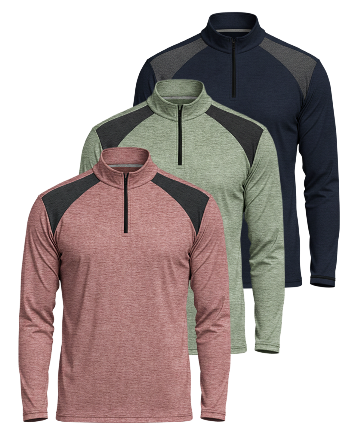 3 Pack: Mens Active Dry-Fit Quarter Zip Pullover