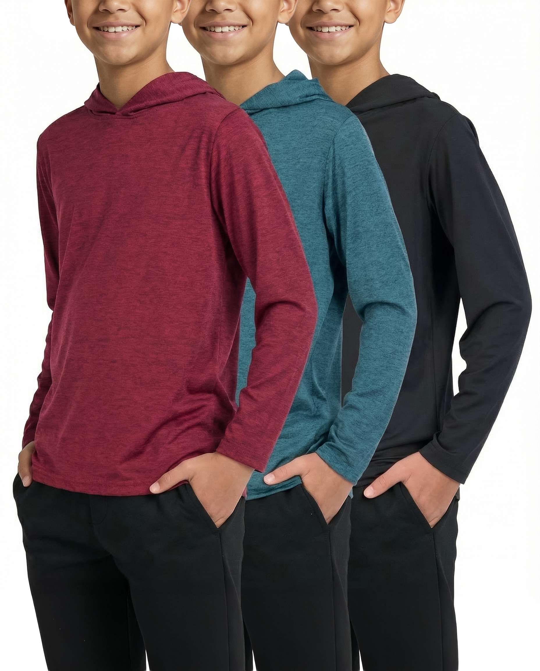 3 Pack: Boys Dry Fit Long Sleeve Active Pullover Hoodie Sweatshirt