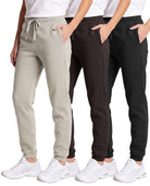 Real Essentials 3 Pack Girls' Cotton Fleece Joggers Sweatpants Kids Teens Pants Sweats - Solid Black, Solid Choc. Torte, Solid Moonbeam