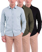 Real Essentials Men's Long Sleeve Cotton Button Down Shirts Casual Work Business Tops - Solid Black, Solid Olive Night, Solid Ballad Blue