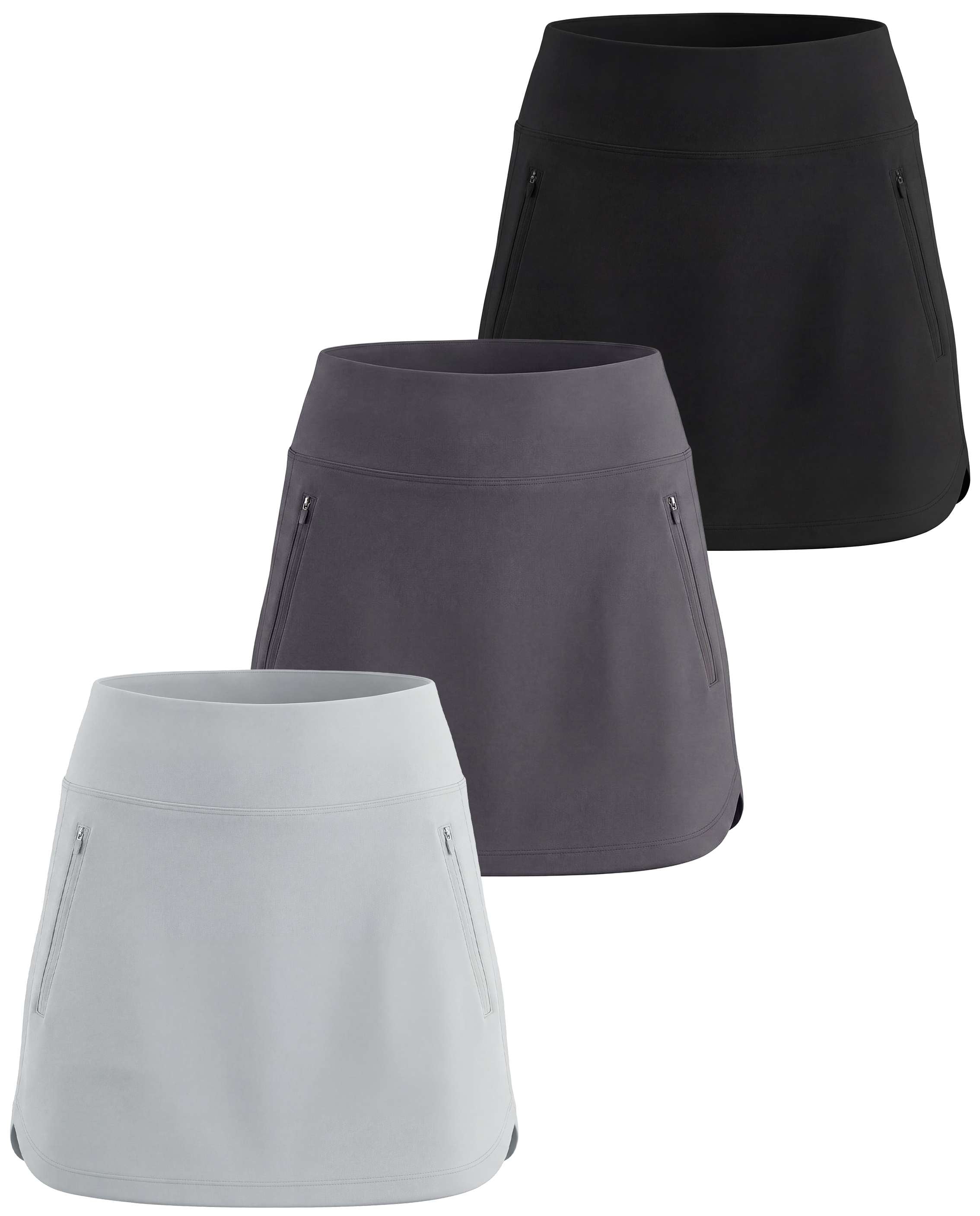 Real Essentials 3 Pack: Women's 16" Curved Hem Golf Skort with Zip Pockets - Ladies Athletic Tennis Pickleball Workout Skirts