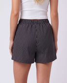 Real Essentials 3 Pack Women's Cotton Pajama Shorts Boxer Lounge Sleepwear PJs with Pockets - Charcoal Art Stripe, Moonlight Mauve Stripe, Transparent Yellow Stripe