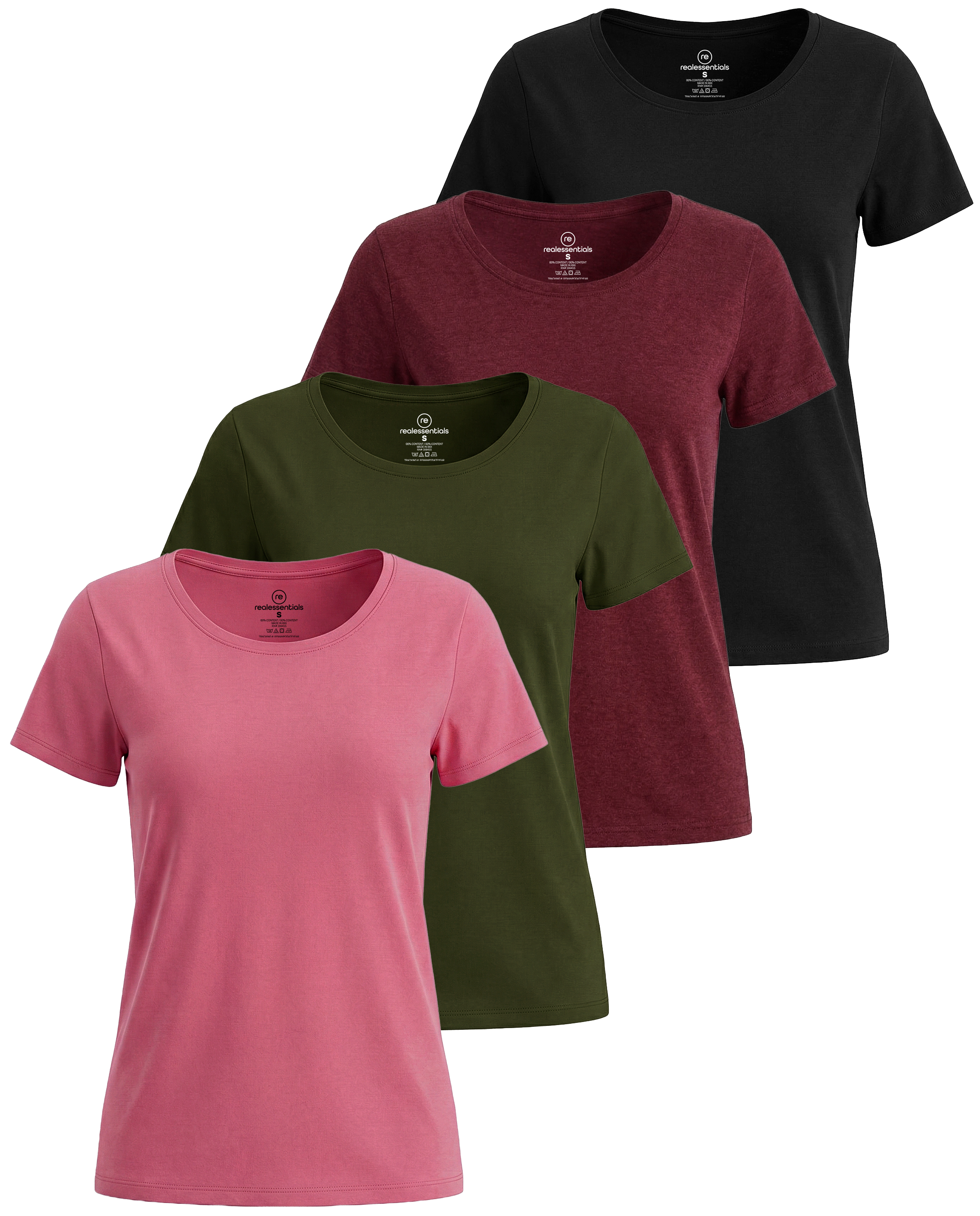 4 Pack: Womens Classic-Fit Cotton Short-Sleeve Scoop Neck T-Shirt
