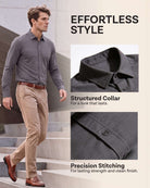 Real Essentials Men's Long Sleeve Cotton Button Down Shirts Casual Work Business Tops - Solid Desert Sage
