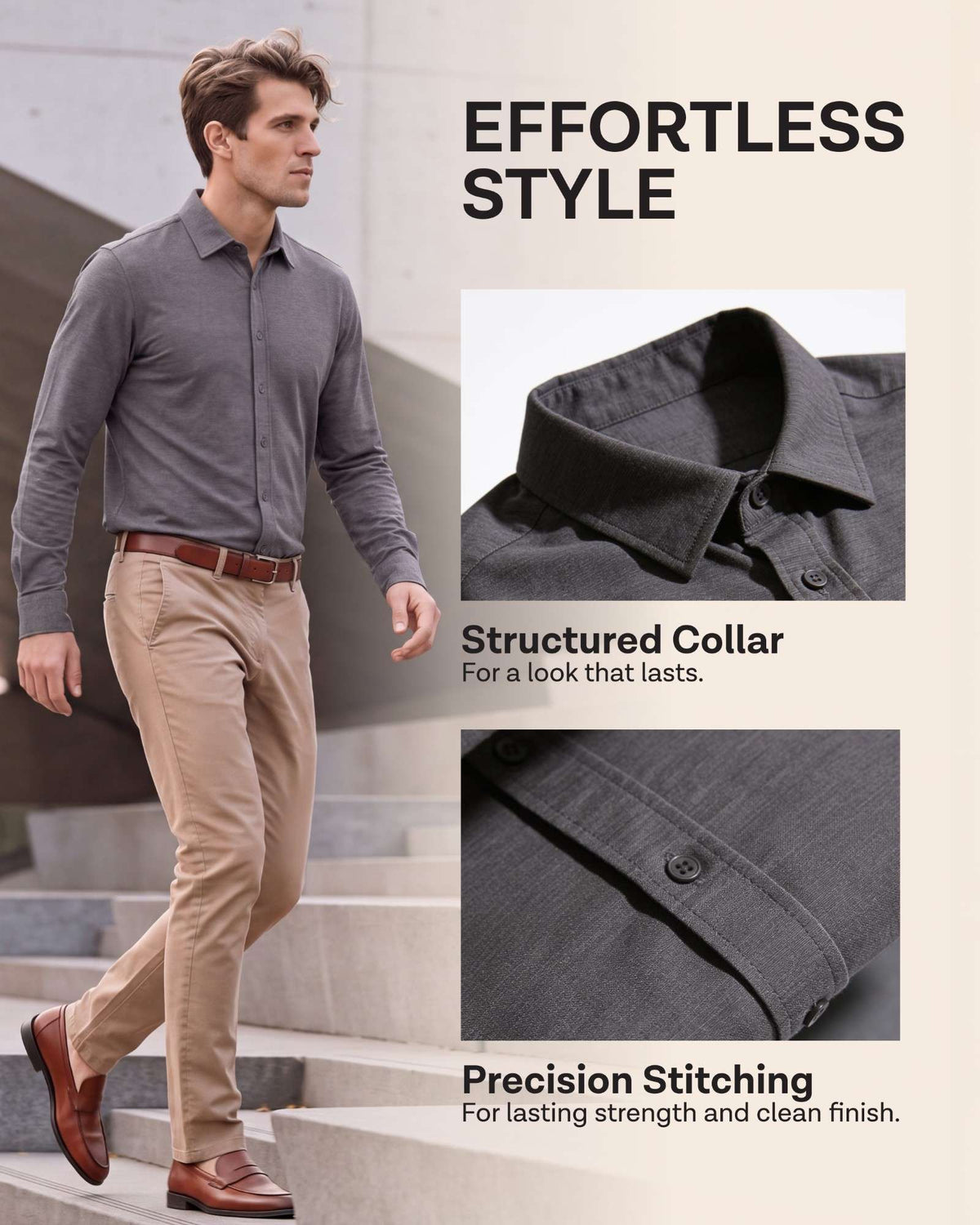 Real Essentials Men's Long Sleeve Cotton Button Down Shirts Casual Work Business Tops - Solid Desert Sage