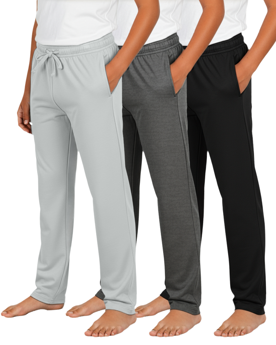 Real Essentials 3 Pack Boys' Pajama Sweatpants Joggers Open Bottom Kids Teens PJs Sweats - Set 5
