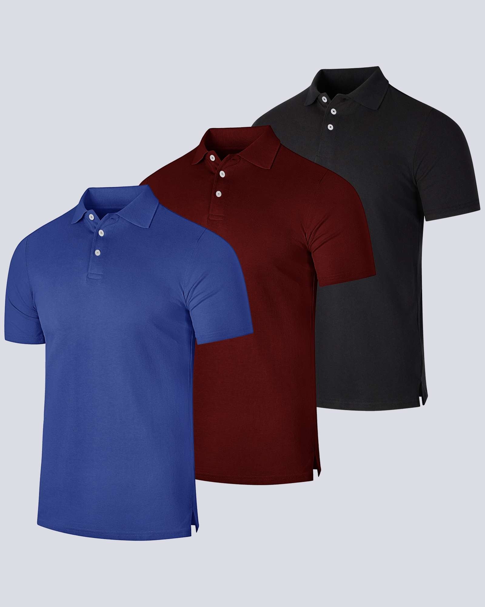 3 Pack: Mens Cotton Pique Short Sleeve Polo Shirt