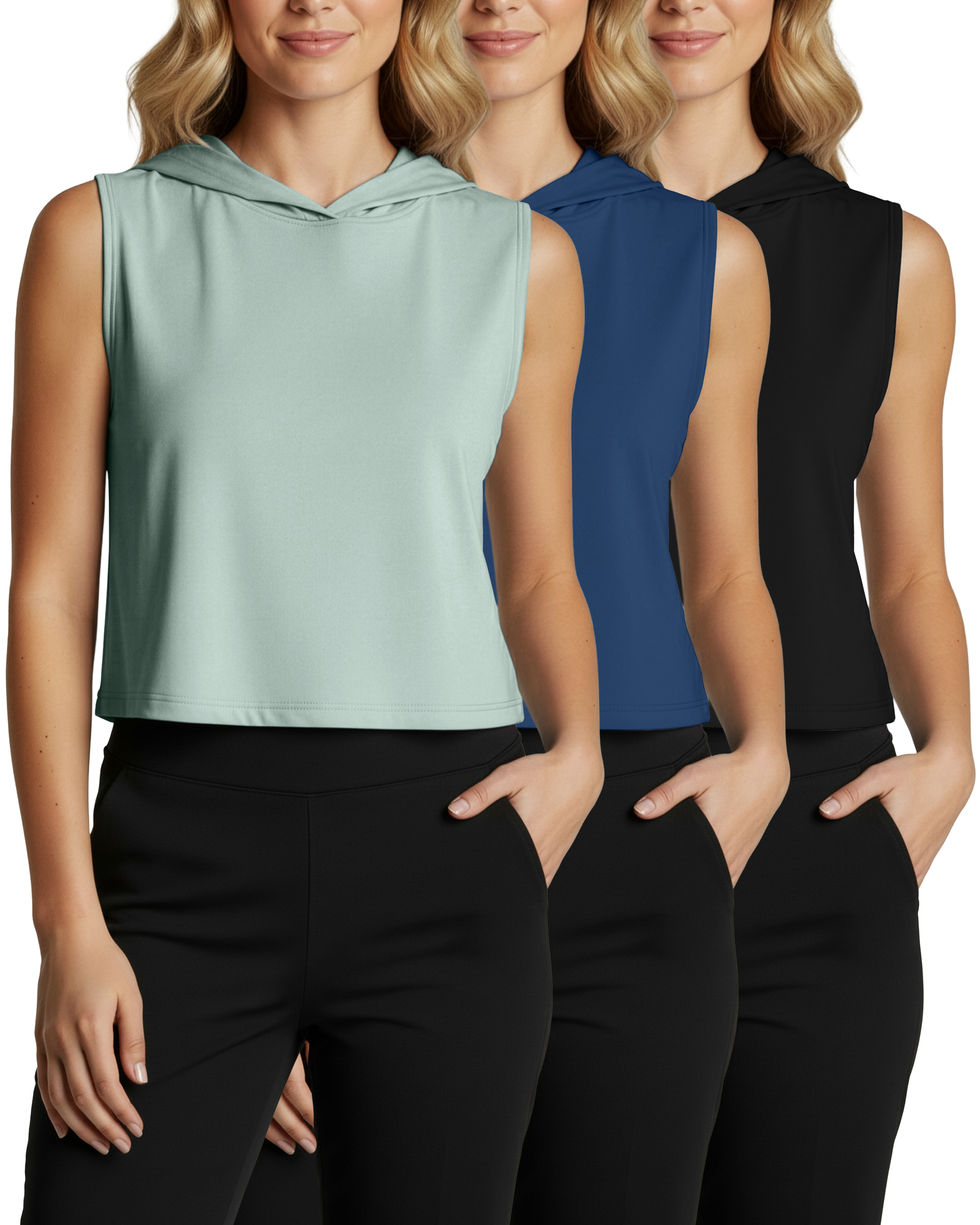 3 Pack: Women's Sleeveless Cropped Tank Top Hoodie