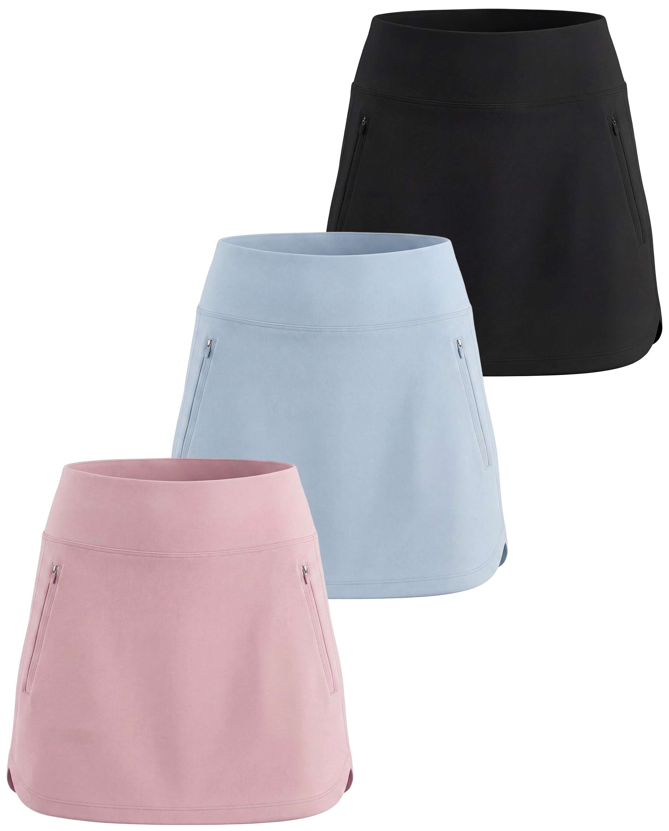 Real Essentials 3 Pack: Women's 16" Curved Hem Golf Skort with Zip Pockets - Ladies Athletic Tennis Pickleball Workout Skirts