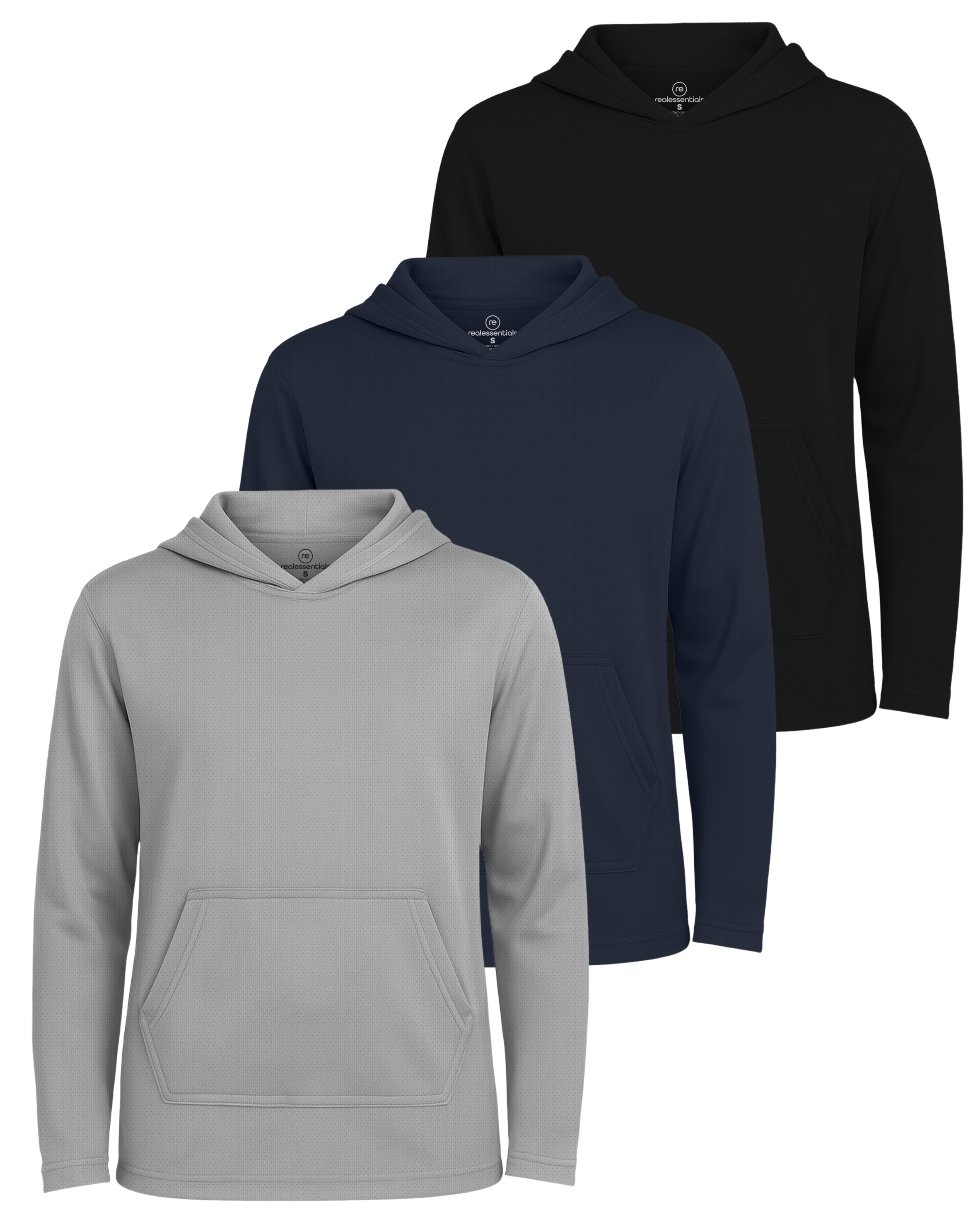3 Pack: Boys Mesh Long Sleeve Pullover Hoodie Active Sweatshirt