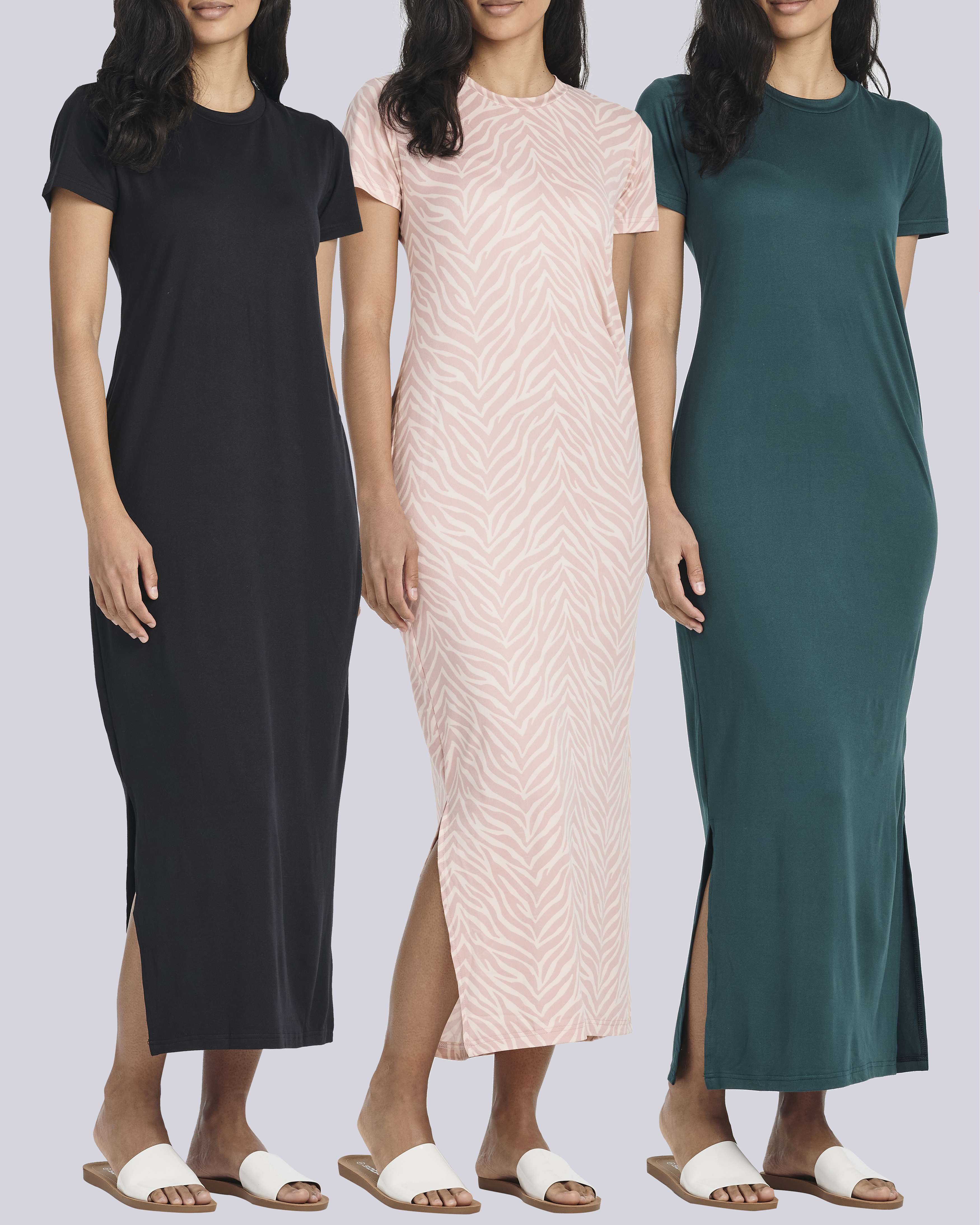 3 Pack: Women’s Casual Short Sleeve Maxi T-Shirt Dress (Available In Plus Size)