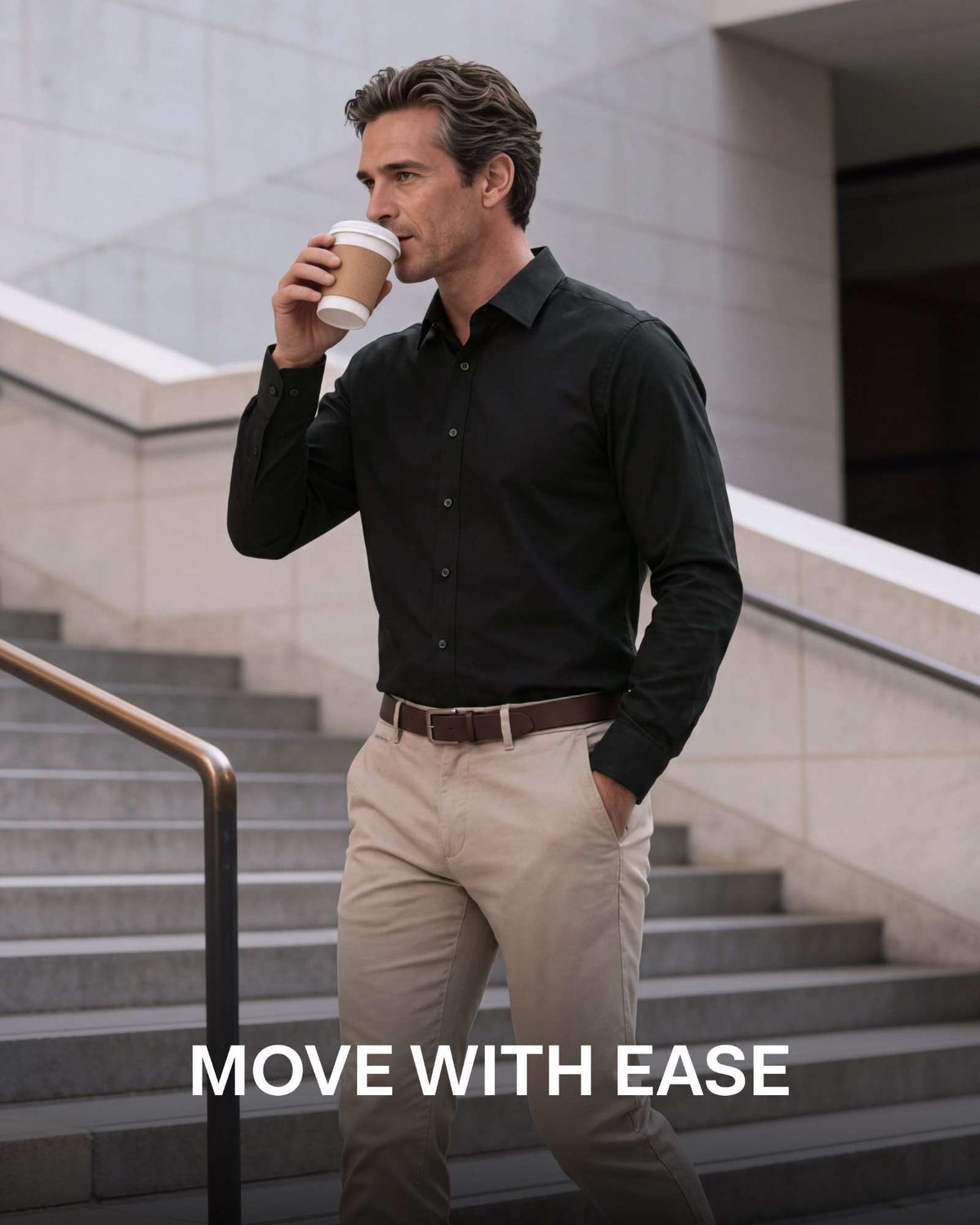 Real Essentials Men's Long Sleeve Cotton Button Down Shirts Casual Work Business Tops - SOLID BLACK