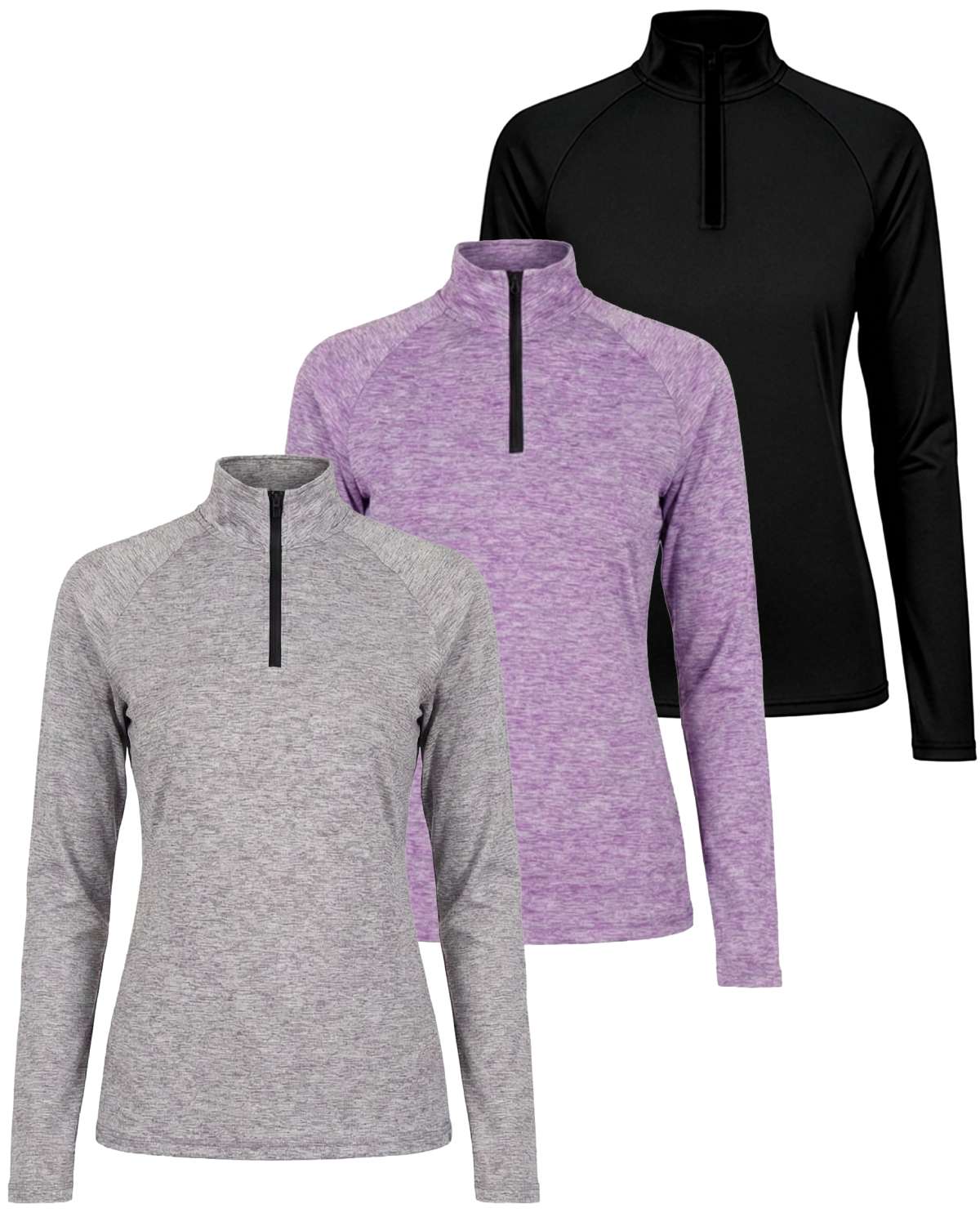 3 Pack: Womens Dry-Fit Active Long Sleeve Quarter Zip