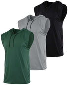 Real Essentials 3 Pack Men's Dry Fit Tank Top Hoodie Sleeveless Workout Gym Muscle Shirts - Set 13