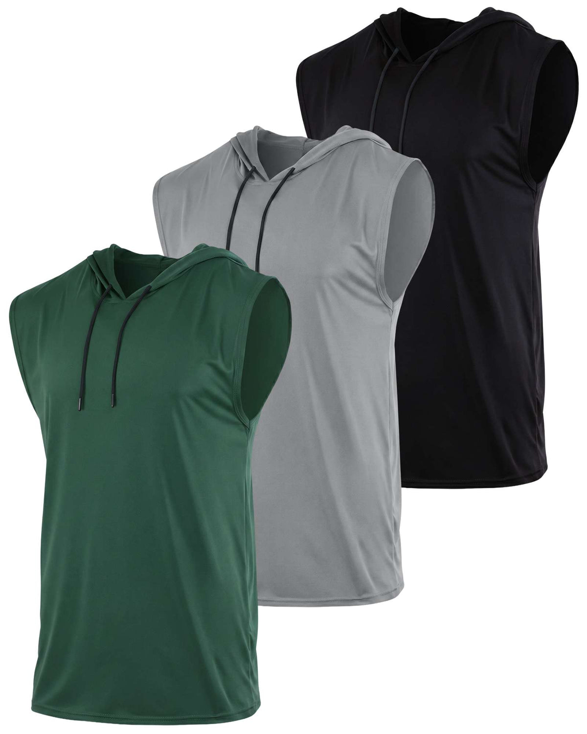 Real Essentials 3 Pack Men's Dry Fit Tank Top Hoodie Sleeveless Workout Gym Muscle Shirts - Set 13