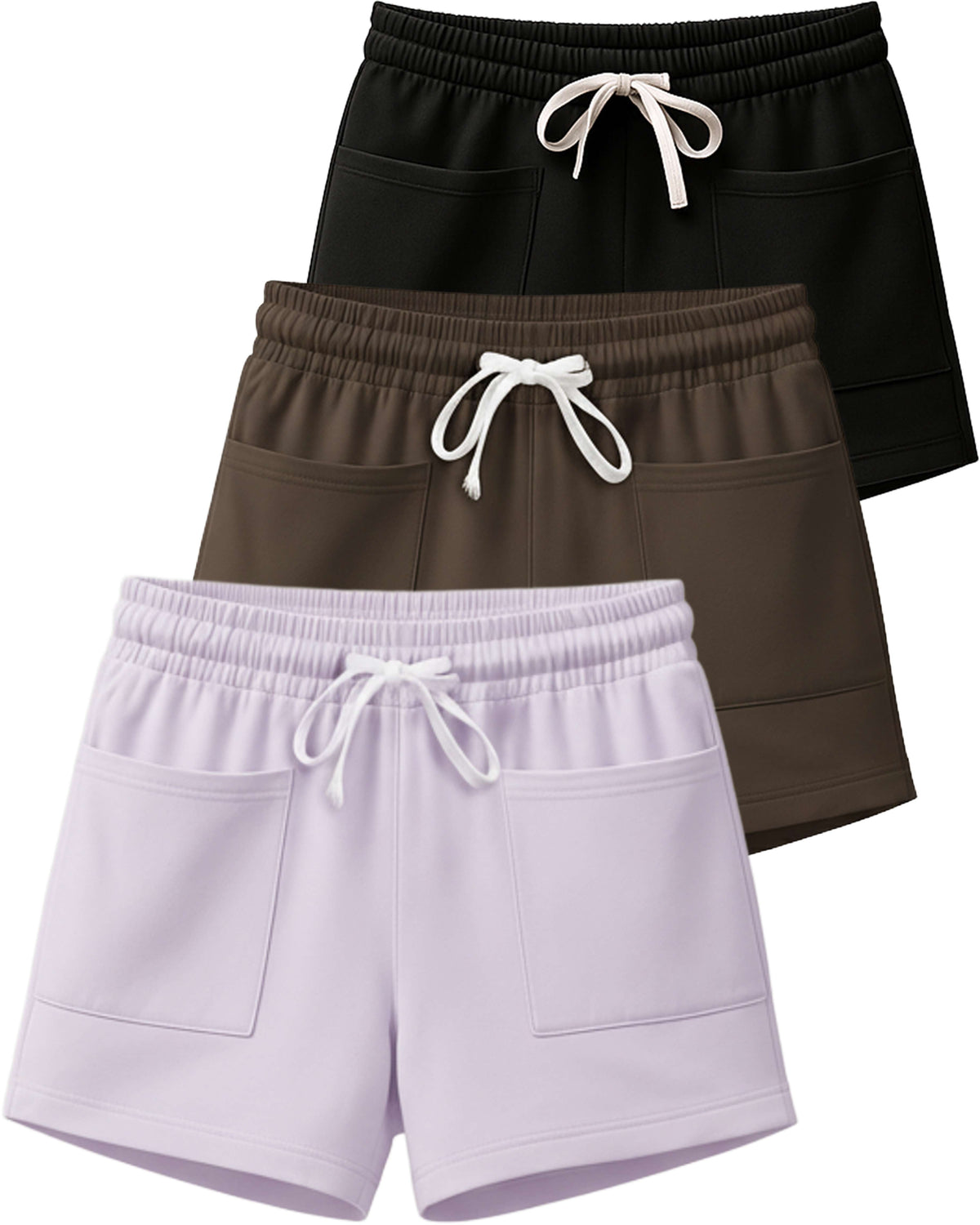 Real Essentials 3 Pack Women's French Terry Shorts Sweatshorts Lounge Gym Square Pockets - Set 2