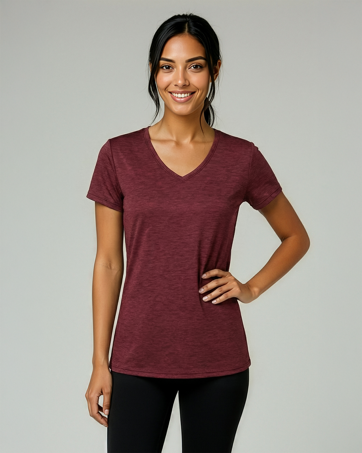 Real Essentials 5 Pack Womens Dry Fit V Neck Workout Tops Athletic T Shirts Gym Yoga Tees - Set 2