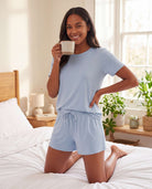 Real Essentials 3 Pack Women's Pajama Sets 3 Piece Crew Tee Tank Top Sleep Shorts Sleepwear - Solid Ballad Blue