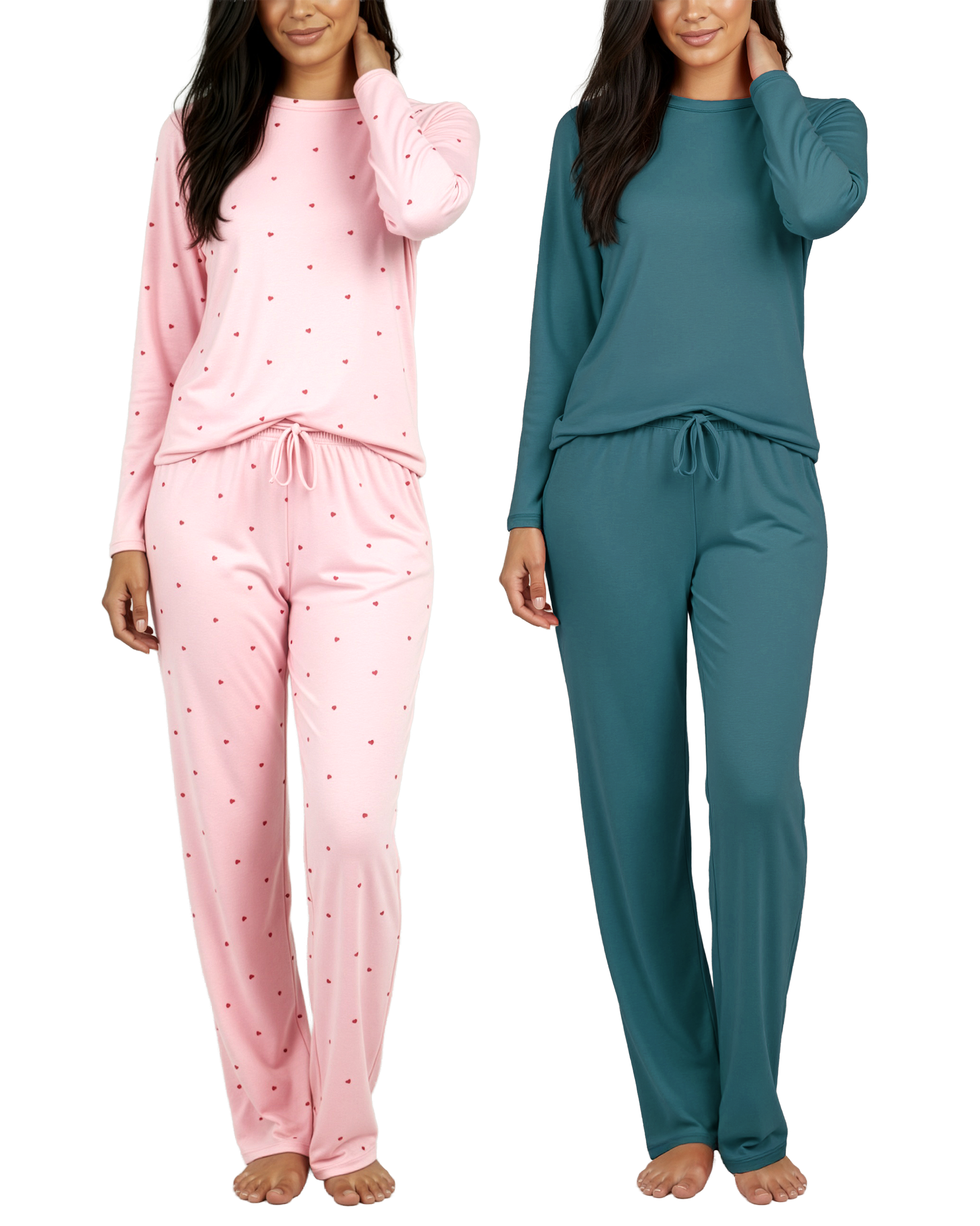 2 Pack: Women’s Pajama Set Super-Soft Short Sleeve V-Neck Top With Pants (Available in Plus Size)