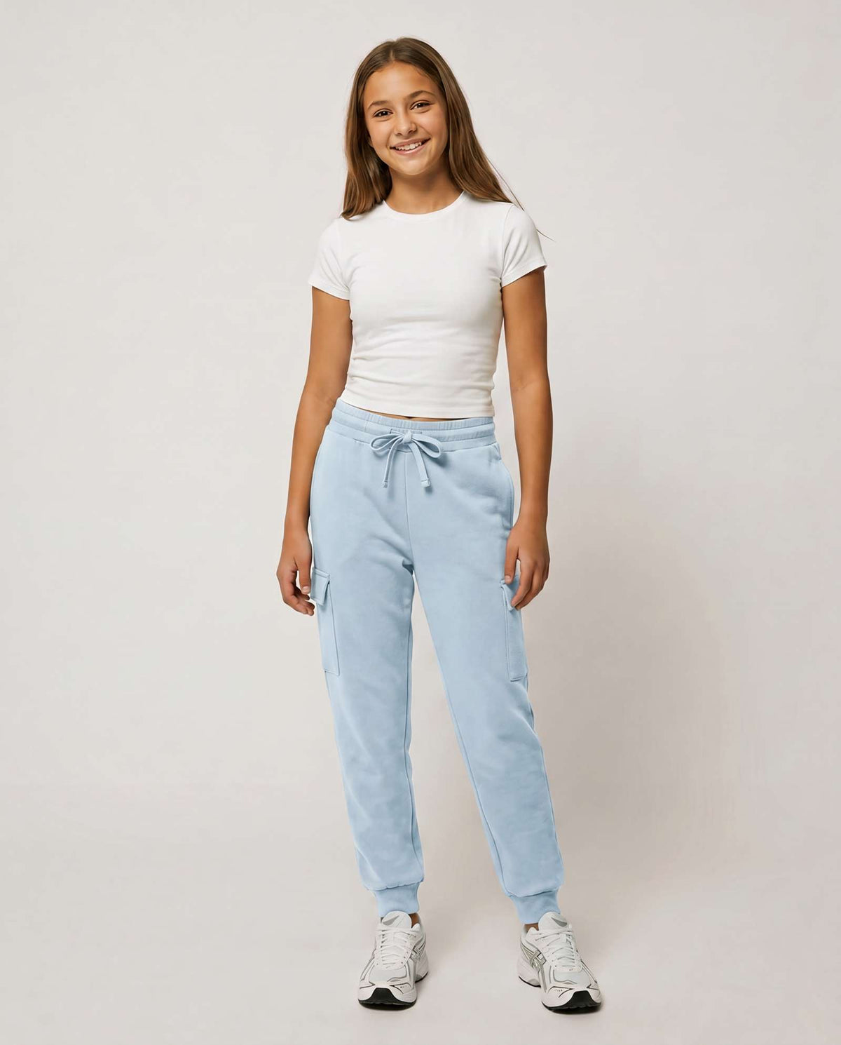 Real Essentials 3 Pack Girls Fleece Cargo Joggers Sweatpants Kids Pants Teen Girl Athletic - Solid Black, Solid Pale Lilac, Solid Ballad Blue