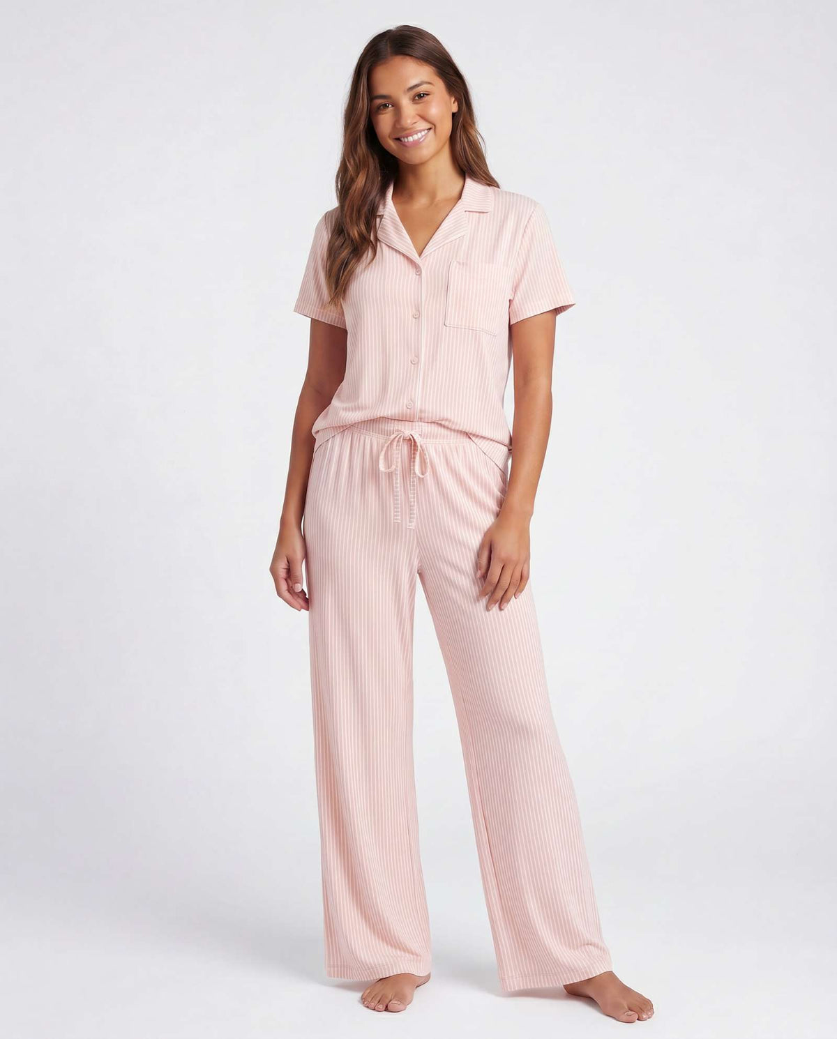 Real Essentials 2 Pack Women's Pajama Sets Lounge Set 2 Piece Button Up PJ Sleepwear Ladies - Festival Bloom Hearts, Magano Calcite Stripe