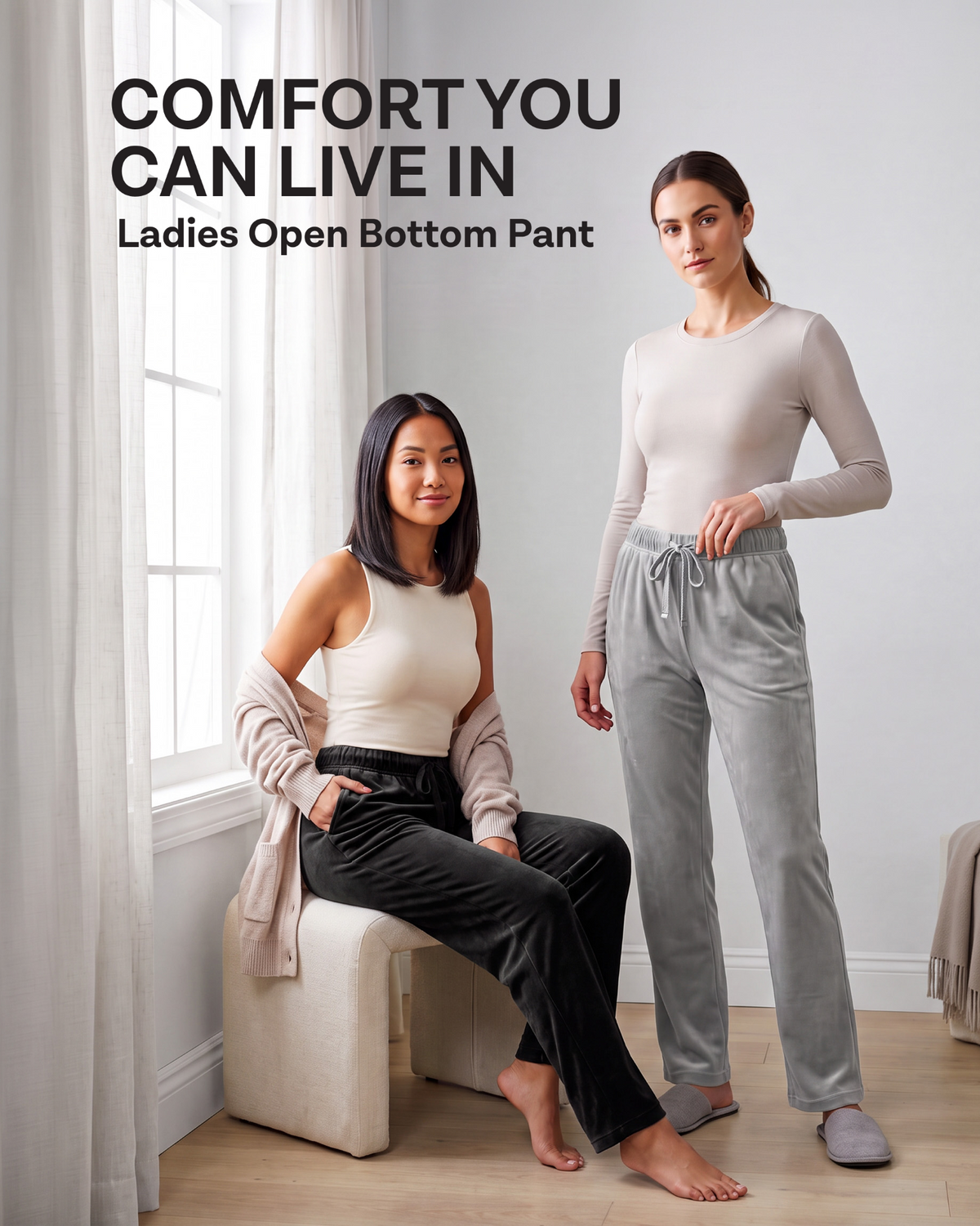 Real Essentials 3 Pack Women Velvet Straight Leg Pants Velour Sweatpants Cozy Lounge Soft - Solid Black, Solid Plum Perfect, Solid Ultimate Grey