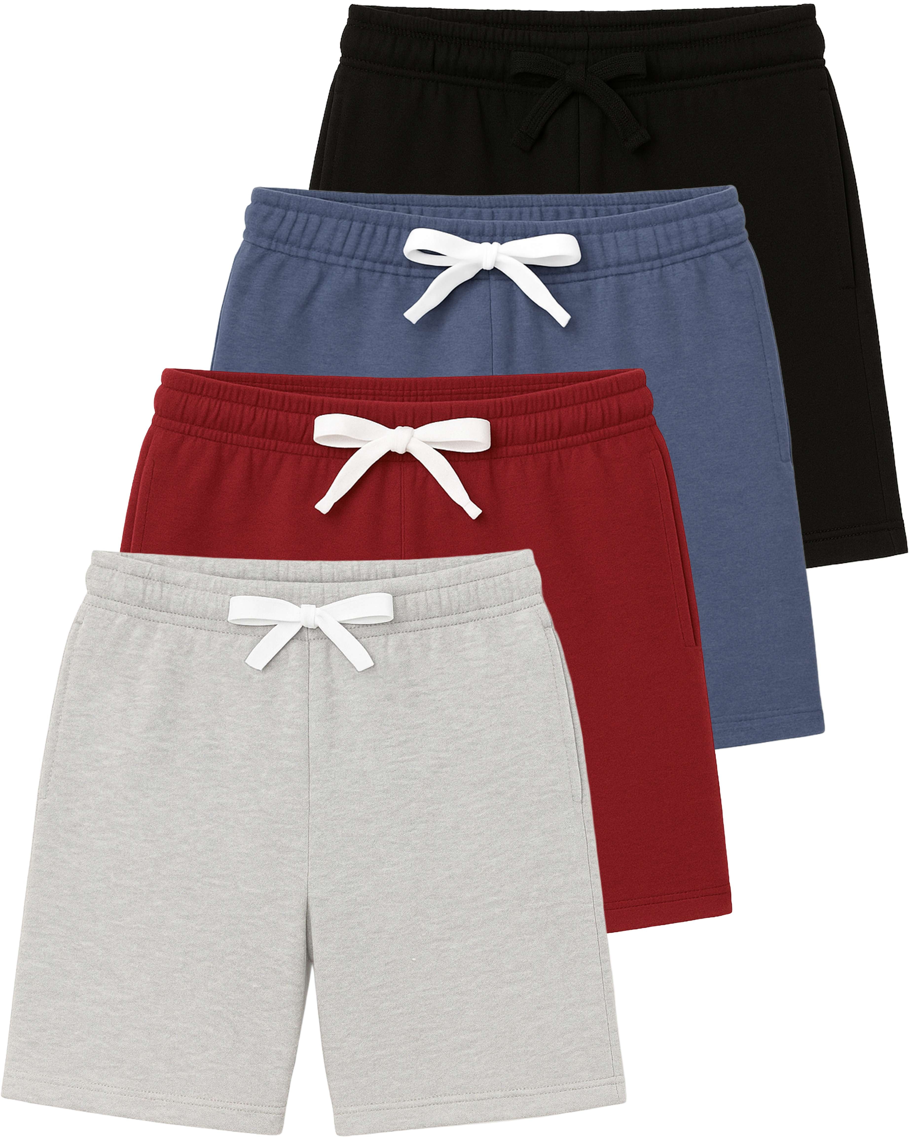 Real Essentials  4 Pack: Boys Fleece Lounge Shorts – Soft Pull-On Gym, School, Sleep & Active Sports Shorts for Kids
