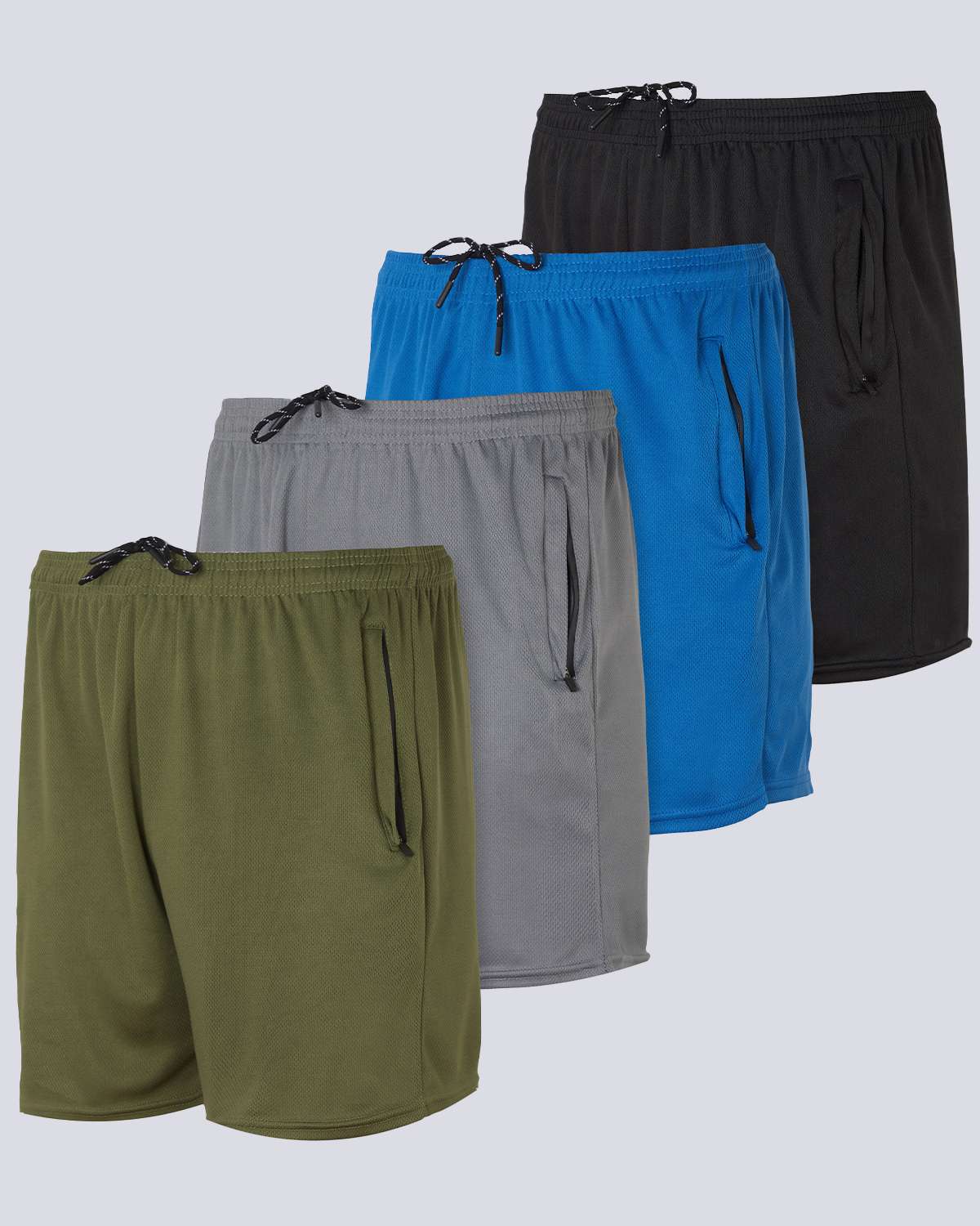4 Pack: Men's 5" Mesh Running Shorts with Zipper Pockets