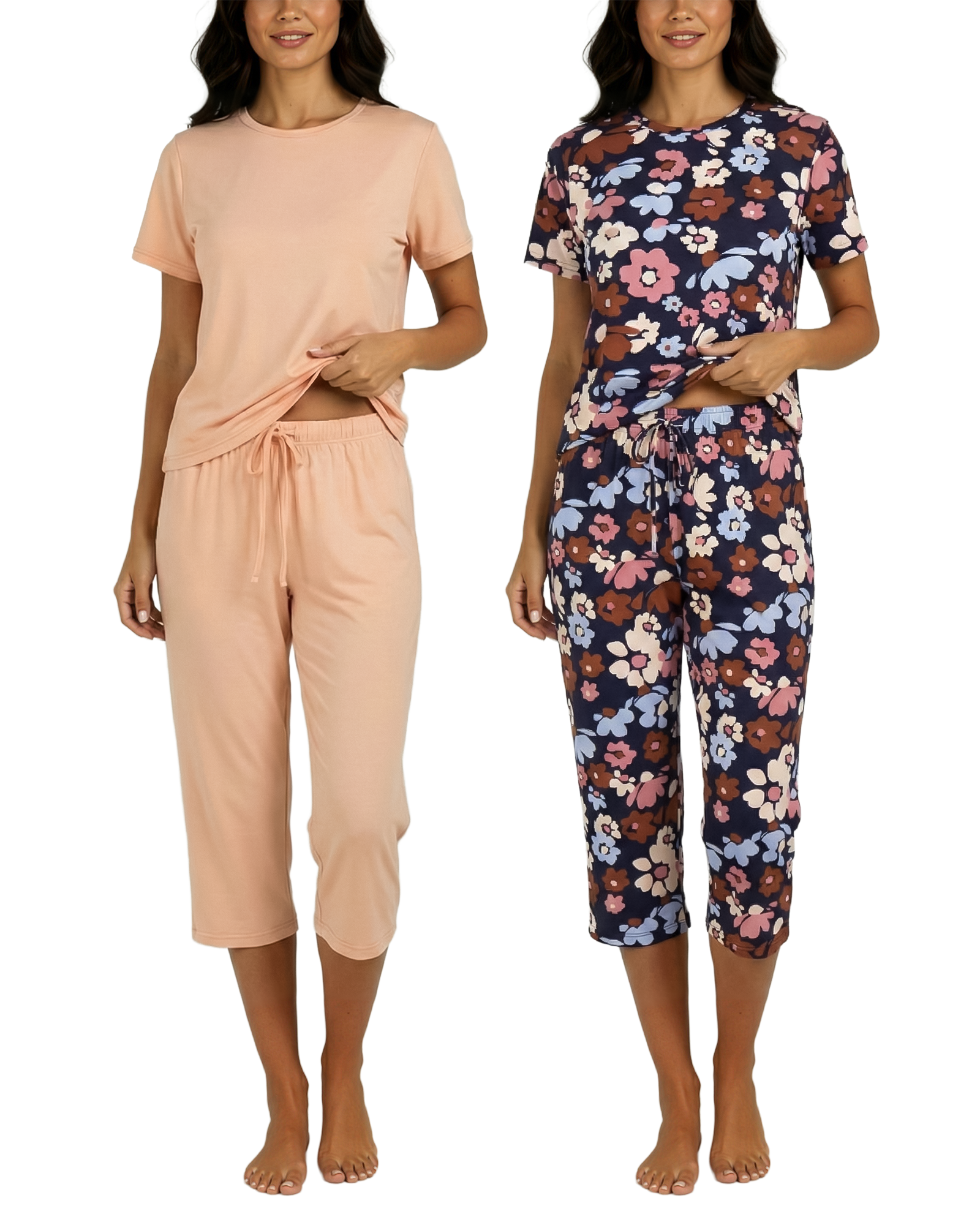 2 Pack: Women's Short-Sleeve PJ Top with Capri Pants